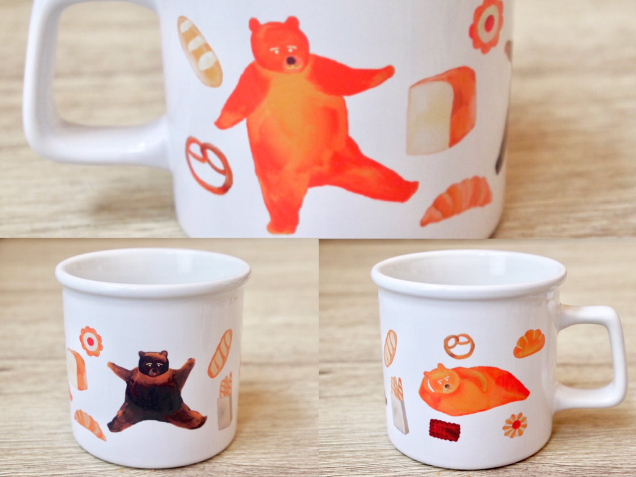 ヤマダサヲリ 先日ちらりお見せした絵は マグカップのデザインでした おいしい食べ物とくま達 ぐるっと一周楽しめるイラストに仕上げました お気軽に手に取ってご覧くださいね T Co Ymdwlkjilj Twitter