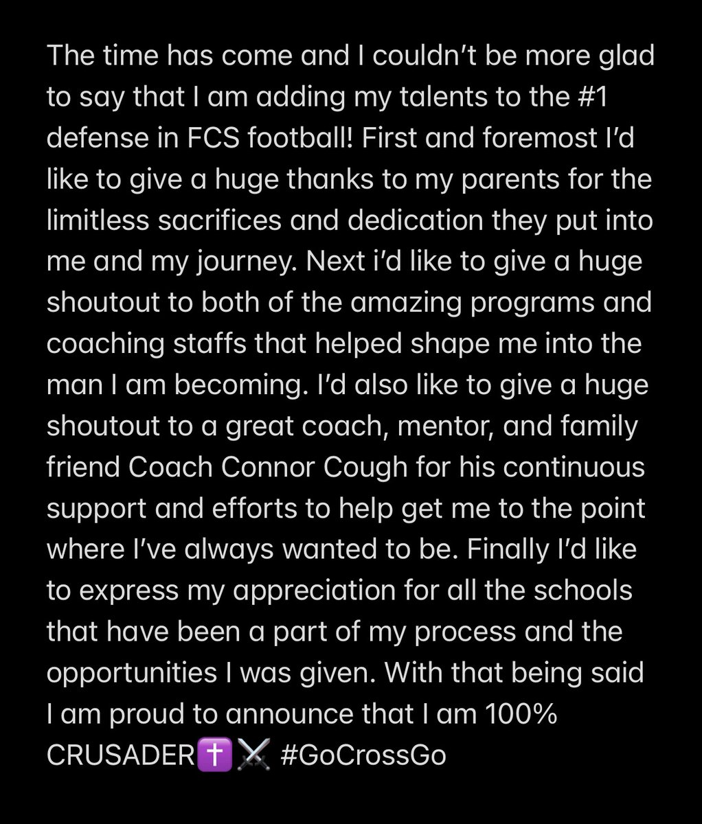 Grateful for <a href="/CoachBobChesney/">Robert Chesney</a> <a href="/CoachScottJames/">Scott James</a> <a href="/coachnickdella_/">Nick Della Jacono</a> for accepting my commitment to <a href="/HCrossFB/">Holy Cross Football</a> <a href="/gridironarizona/">Gridiron Arizona</a> <a href="/AJMorganFB/">Andrew Morgan</a> <a href="/litten_andy/">Andy Litten</a> <a href="/JUSTCHILLY/">Just Chilly</a> <a href="/CodyTCameron/">Cody Cameron</a> @OD_Birnell <a href="/N_Rock17/">Nick Rock</a> <a href="/BrianDohn247/">BrianDohn247</a> <a href="/AZHSFB/">ArizonaVarsity.com 🔥PREPS🔥</a> <a href="/PrepRedzoneAZ/">Prep Redzone Arizona</a>