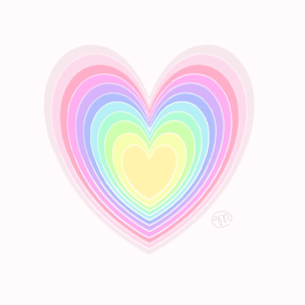 A square digital illustration of a radiating rainbow heart.