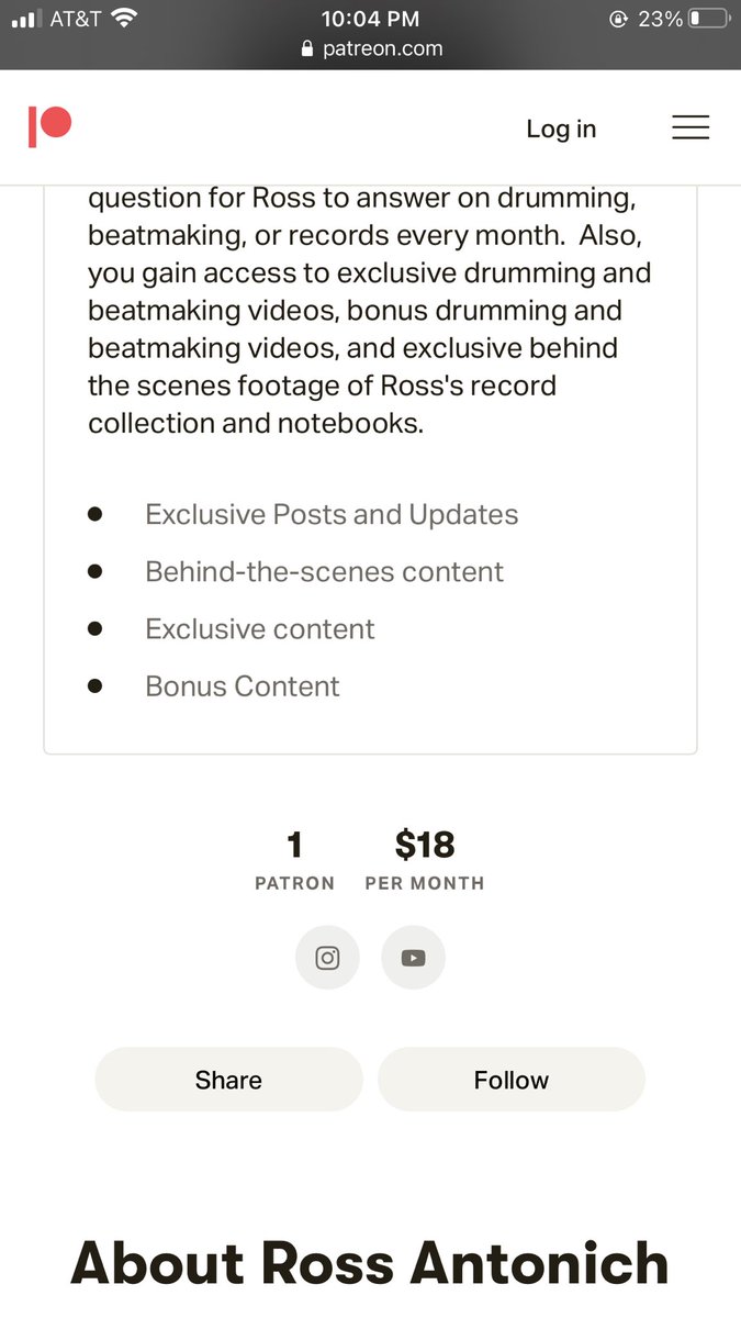 sesh_ross's tweet photo. very excited about my first patron! Dinner tier let’s go! @YardstickNick has the right idea 😈 @Patreon 

#patreon #patron #music #drums #beats https://t.co/TeQunOd9Xt