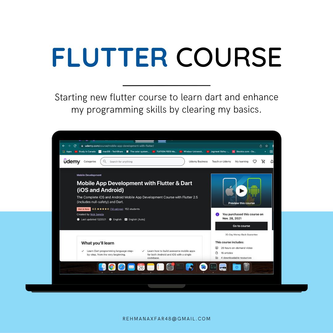 AzfarRehman4's tweet photo. I'm starting new Flutter and Dart course from @Udemy, which includes null-safety. It helps me to improve my basics of the Dart Programming language and the theory behind Object-Oriented Programming - concepts and paradigms.
#flutterdeveloper #dart #fluttercommunity #flutterdev https://t.co/zq9ig2suqb