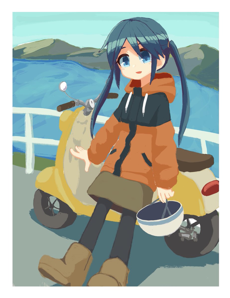 1girl solo twintails ground vehicle scooter motor vehicle blue eyes  illustration images