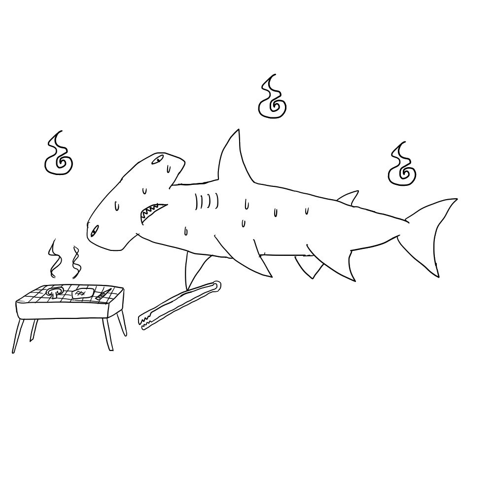 This shark has such a bad sleeping position that it kicked the comforter when the cold wave came, died of hypothermia by accident. 

It didn’t behave well when it is alive.
It is doomed to hell, roasting meat for those he hates, and it can't even take a bite itself.