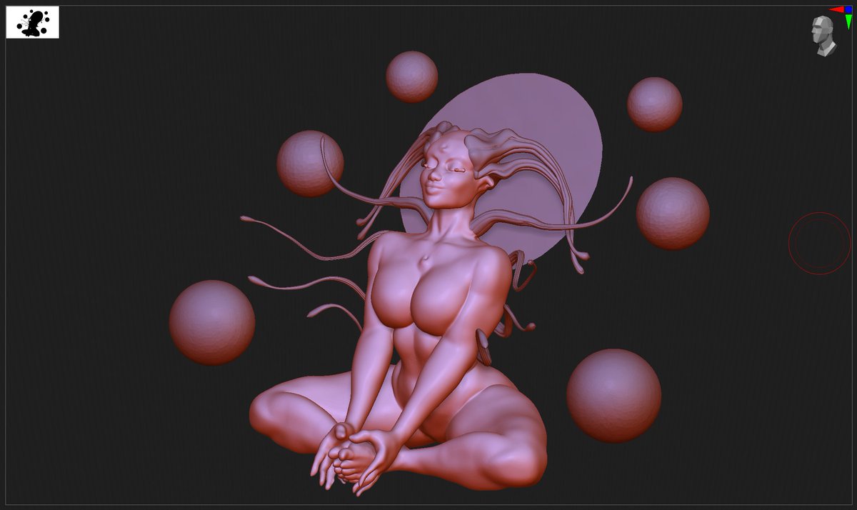 I try to get back into #Zbrush after being away what feels like years. 
I wanted to make something round and flowy, so she exists now. 
#gamedev #screenshotsaturday 
#sculpture #Alien