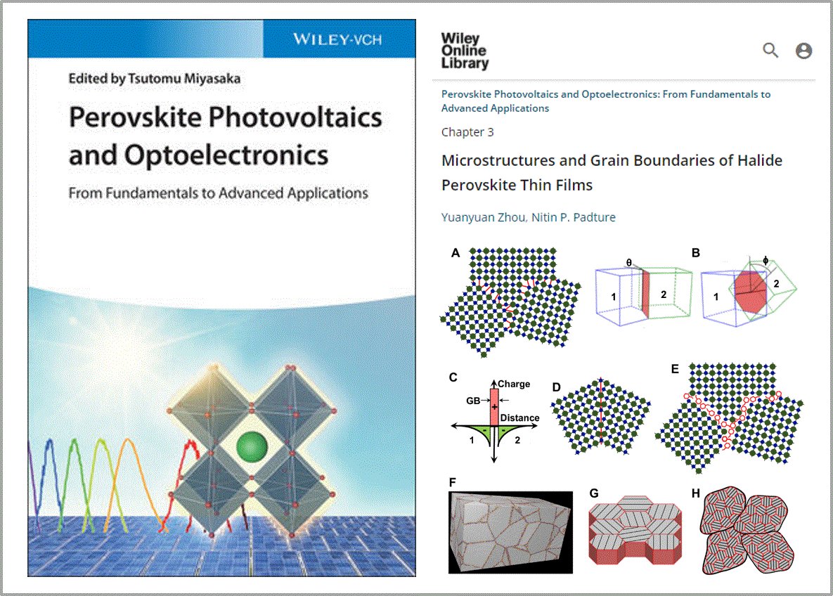 Alvin_Y_Zhou's tweet photo. Prof. Tom Miyasaka's new book for the perovskite community is now out! Honored to be involved and present our fundamental understandings on grain boundaries and microstructures from a materials-science perspective. https://t.co/hNLOU2H4yi https://t.co/FWyAeWlqhd