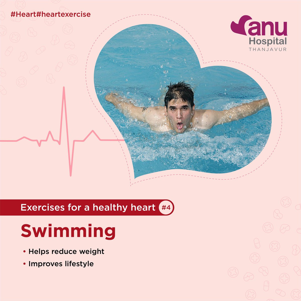 anu_hospitals's tweet photo. #𝟒: 𝐒𝐰𝐢𝐦𝐦𝐢𝐧𝐠

Swimming can induce exertion and is the best exercise for heart health and weight loss. It brings a great change towards improvement of the lifestyle. Swim at least a couple of times a week.

#Heart #heartexercise #swimming https://t.co/M00WO0hq5w