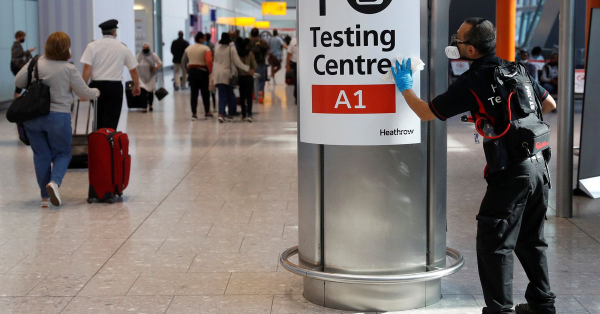 Reuters's tweet photo. Britain will no longer require COVID tests for fully vaccinated travellers -The Times https://t.co/MJIBUMDtMi https://t.co/E06EerHhq6