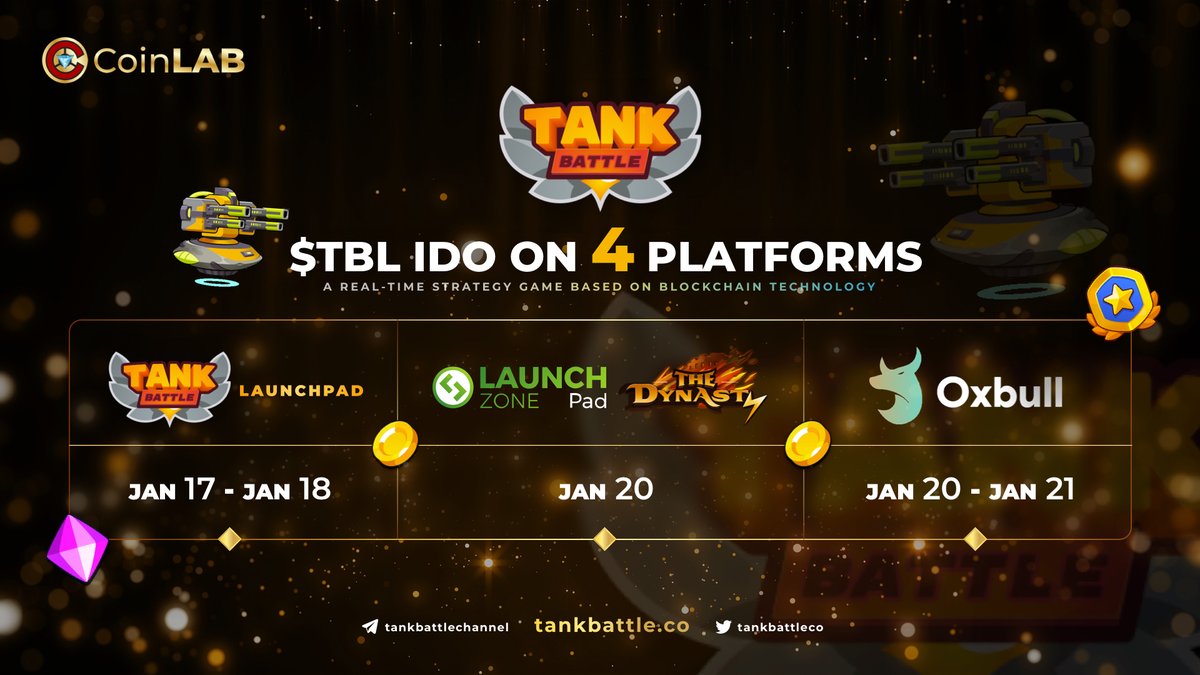 bryanlreal's tweet photo. ⌛️D-Day is coming close guys!
📢@tankbattleco will be launching on 04 platforms from Jan 17 - 21, 2022.
ℹ️ More details about Tank Battle's IDO campaign will be found at: https://t.co/EX16pWoFds
🚀Let's get ready for the busy time ahead with Tank Battle!
#CoinLAB #TankBattle https://t.co/Y1IBXqC3Hw