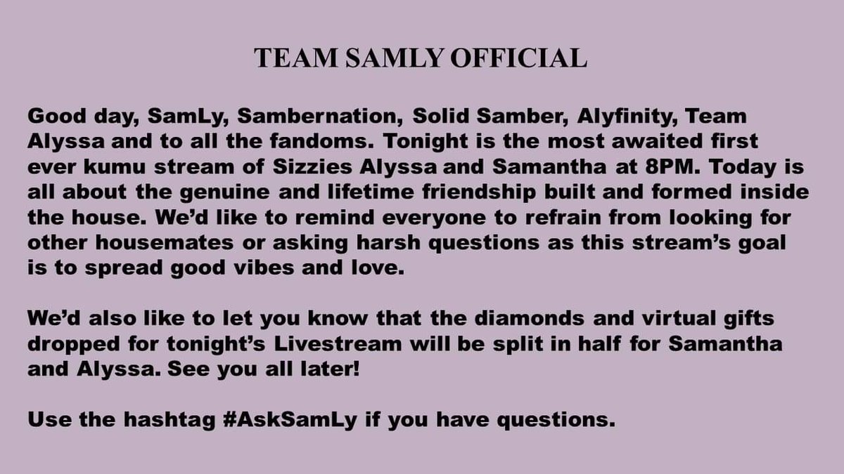 TeamSamLy's tweet photo. Please Read Carefully, Thank You 💜

#SamLy 
#AlyssaValdez
#SamanthaBernardo https://t.co/JN5JEGXu6F