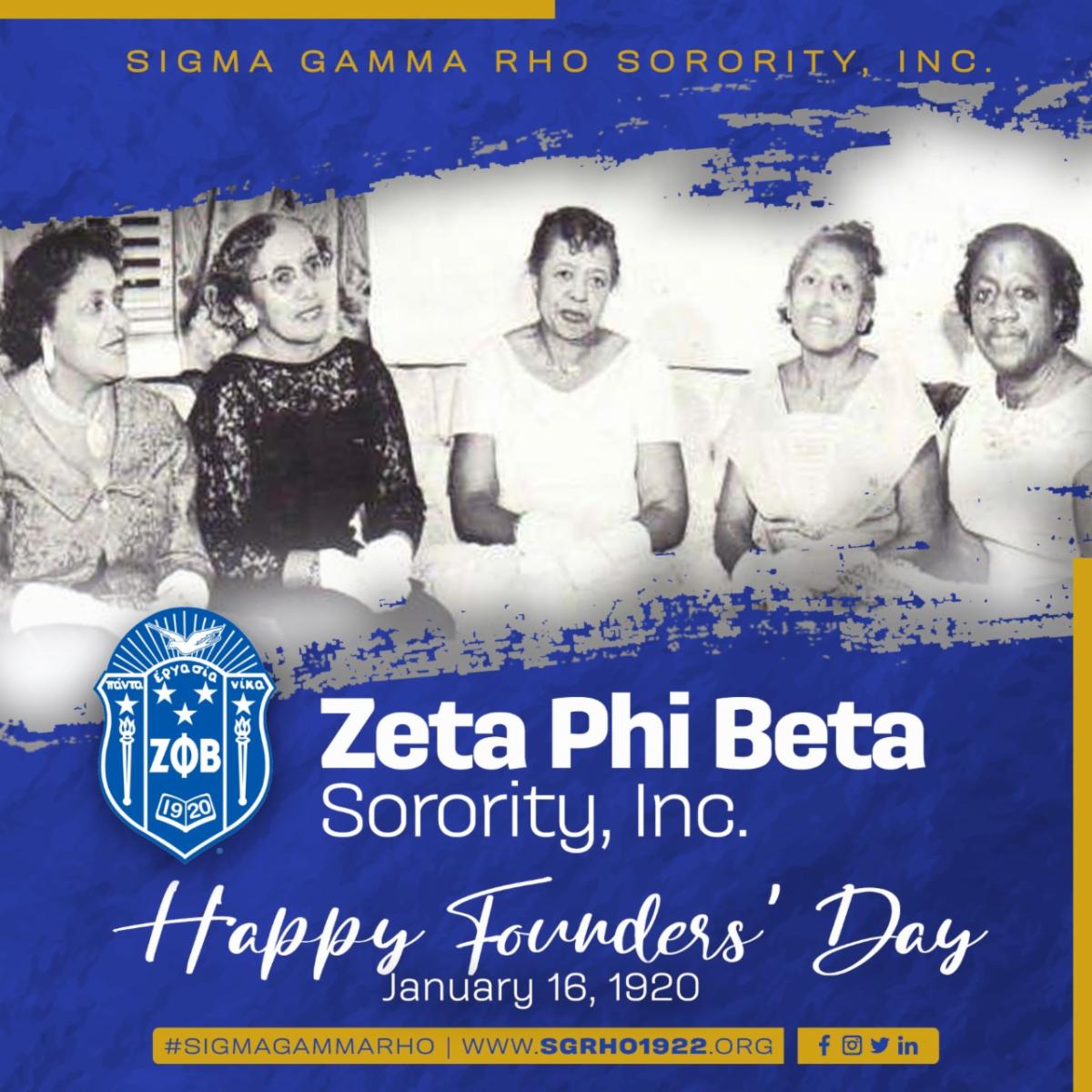 Wishing the women of Zeta Phi Beta Sorority, Inc. a happy Founders’ Day! 
#SigmaGammaRho #SGRho #Greater #ZetaPhiBeta #1920