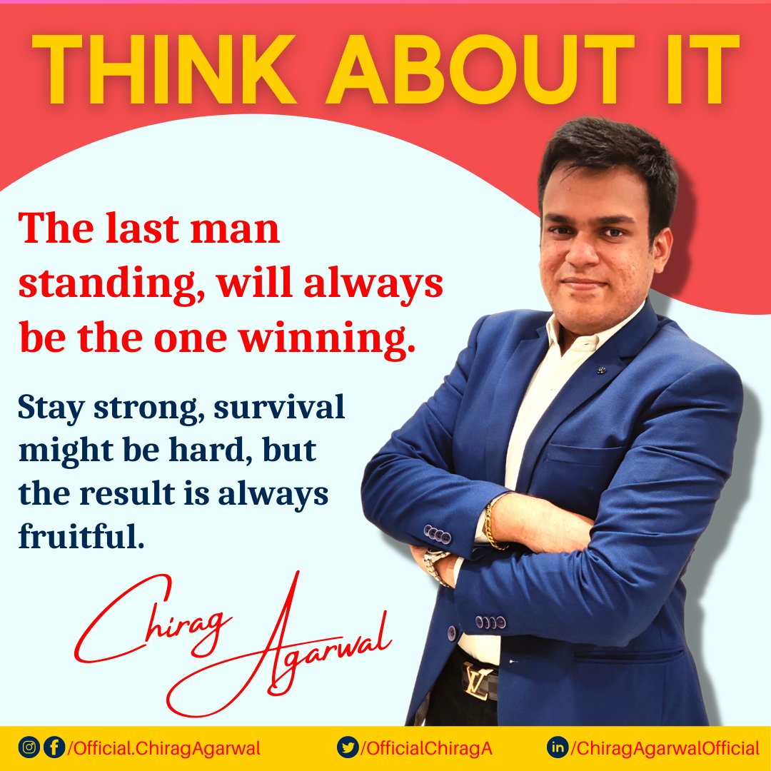 "Losers focus on winners, winners focus on winning."

Surviving the toughest of situations is the most important. 

#ThinkAboutIt #ChiragAgarwal #Entrepreneur #Business #Life #Coach #Quotes #Learnings #Youth #Education # LiveStrong #Survive #NeverGiveUp