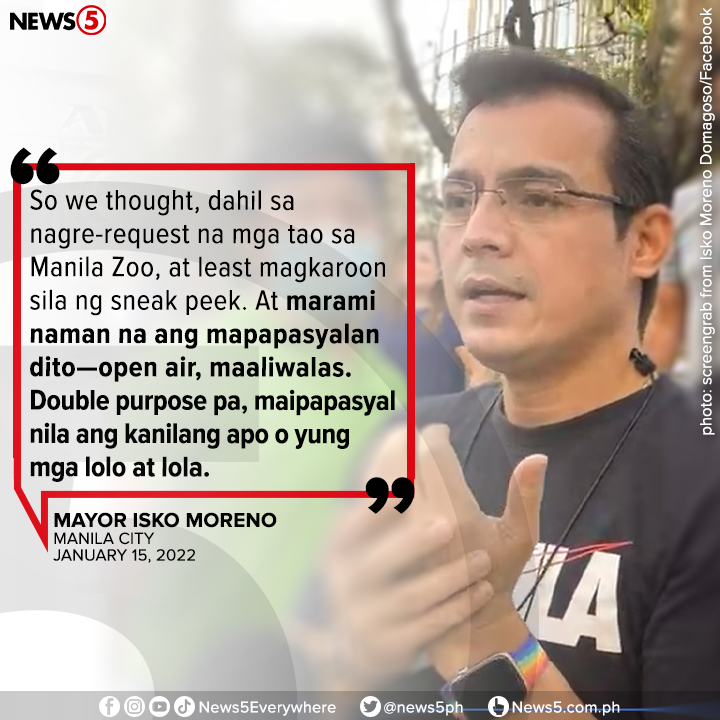 News5PH's tweet photo. Plano ni Manila Mayor Isko Moreno na gawing vaccination site ang mas pinagandang Manila Zoo para sa mga batang edad 5-11 at sa senior citizens. https://t.co/CxbmORXW9o