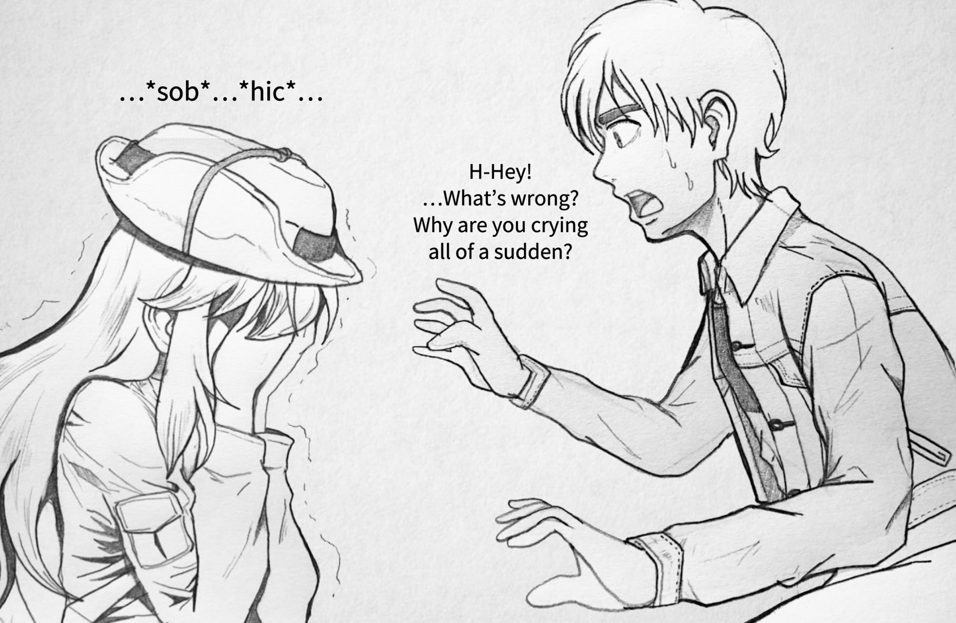 Josomeister The Bug Girl Mutsumi Oribe Is Crying And Hikari Kisaragi My Oc Comes In And Tries To Calm Her Down Kyochuurettou Theislandofgiantinsects 巨蟲列島 Fanart Crying Mutsumioribe 織部睦美