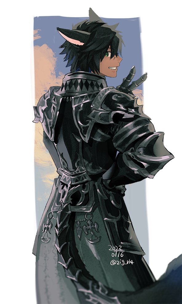 avatar (ff14) miqo'te 1boy male focus solo animal ears armor black hair  illustration images