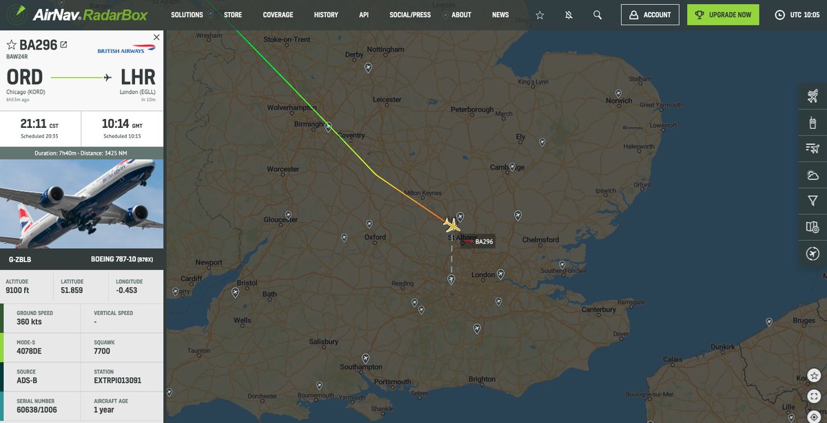 AirNavRadar's tweet photo. British Airways #BA296 from Chicago #ORD to London Heathrow #LHR is declaring an emergency https://t.co/P2GsFVQ3ir https://t.co/kTDEhZCIla