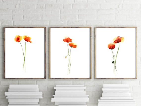 Minimalist poppies wall art set of 3 prints, etsy.me/3luSVFi #prints #gicle #setofthreeprints #redpoppieswallart #minimalistwallart @etsymktgtool