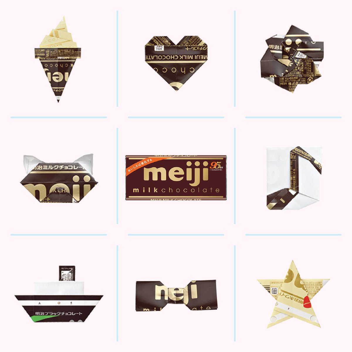 arisannoorigami's tweet photo. 【コラボ企画のお知らせ🍫】

明治のサイトにて、明治チョコレートのパッケージで作れる折り紙を8作品公開しています！
どれもシンプルながら、パッケージの長方形比率を活かすべく工夫とこだわりを詰め込みました。

美味しいチョコを食べながら、ぜひ挑戦してみてください！
https://t.co/v7khhlYGCC https://t.co/G4MMlGTwlD