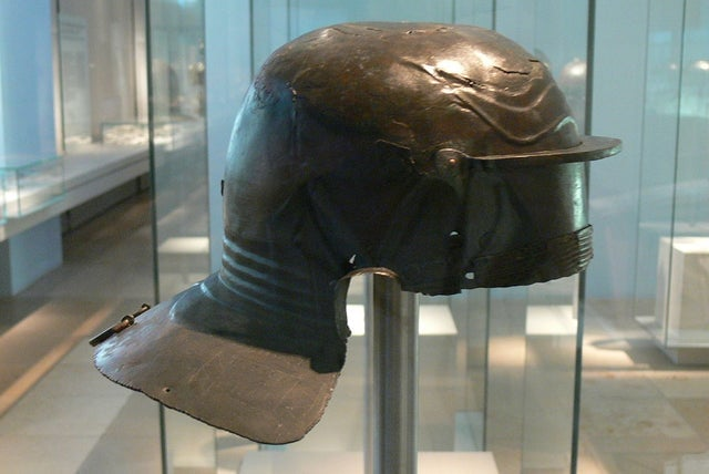 A Roman helmet found in the Rhine River, With the name of the soldier who wore it, L. Lucretius Celeris, inscribed inside.