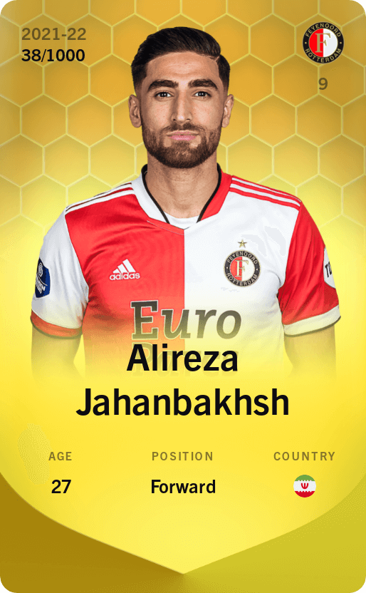 Sorare_Actus's tweet image. ⚠️CONCOURS⚠️ #Sorare 
 Participe à ce concours pour tenter de gagner Alireza Jahanbakhsh : Feyenoord/International 🇮🇷 (environ 40€) en carte Limited 🟨
Pour cela ✅ :
➡️Follow @Sorare_Actus❤️
➡️Retweet ce tweet🔁
➡️Identifie au moins une personne🗣️
❌TAS le 23 janvier❌
#ETH