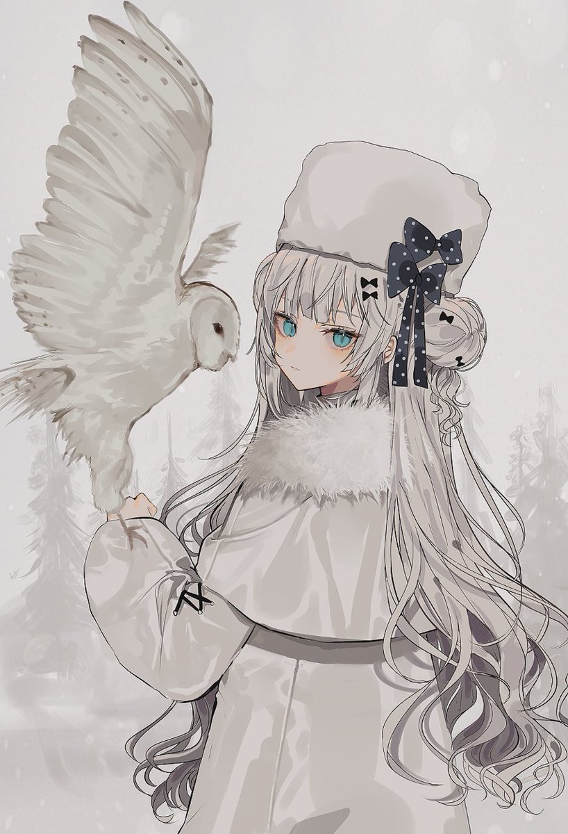 1girl bird hat long hair white headwear looking at viewer solo  illustration images
