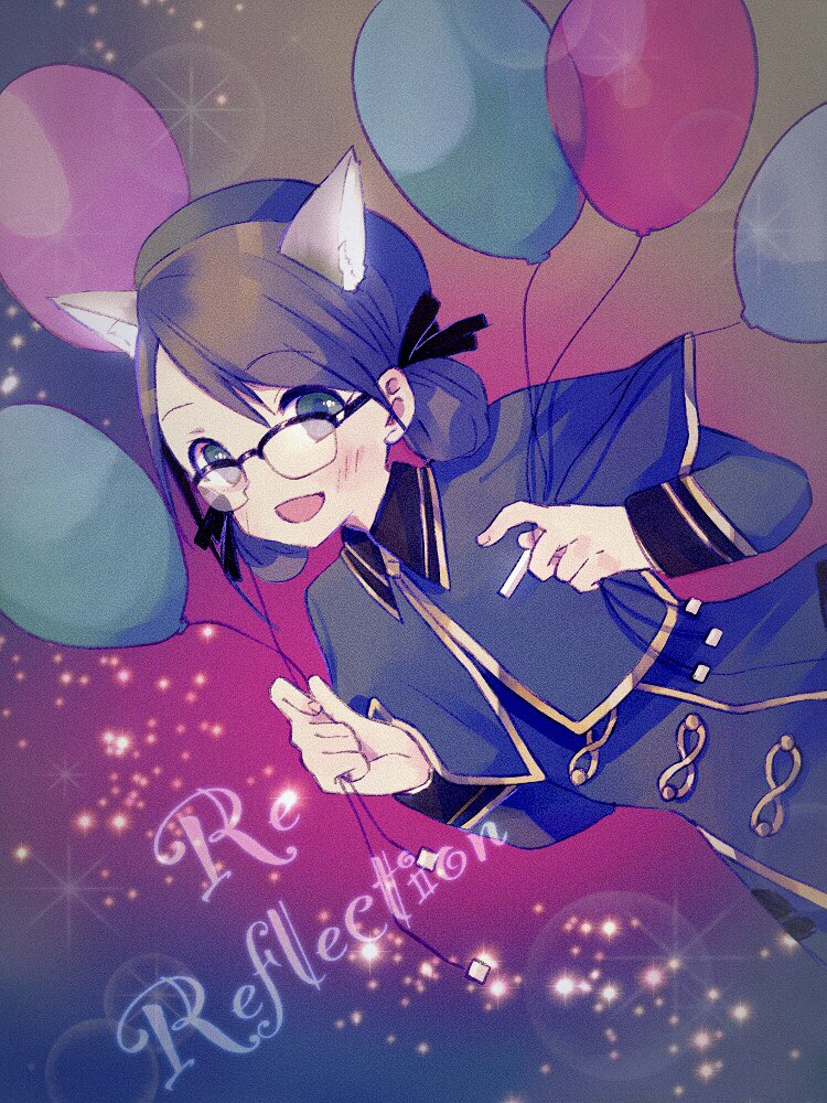1girl balloon animal ears glasses solo smile open mouth  illustration images
