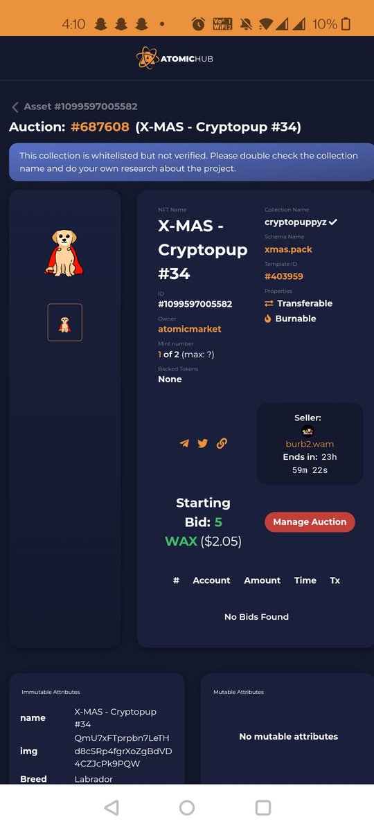 PupsCrypto's tweet photo. Auction up for #1 mint of super Labrador blend pfp! Go start the bidding wars

https://t.co/gPJP6u38zm

24 hrs remain!

Drop link: https://t.co/9VrtU8Fbtf

!Retweet and like for a free promo pack!

#CleanNFTs #Auction #NFTCommunity #nftcollector #WAX #NFTcollectibles https://t.co/XRRMpAq4M3
