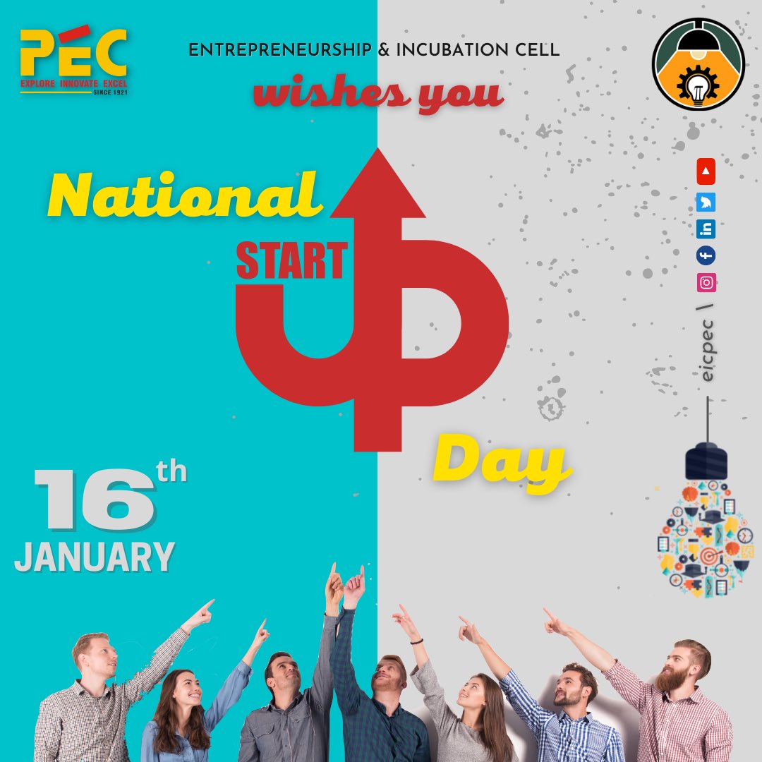 eic_pec's tweet photo. From idea to success, zero to hero, rags to riches ! ⚡️
Let's make our dreams global. 😇
Let’s dare to dream and find out if you’re infected with the bacillus of entrepreneurship. 🦠
Let's innovate for India, from india. 🤩

EIC wishes you Happy National Startup Day. https://t.co/sxj4khTNok