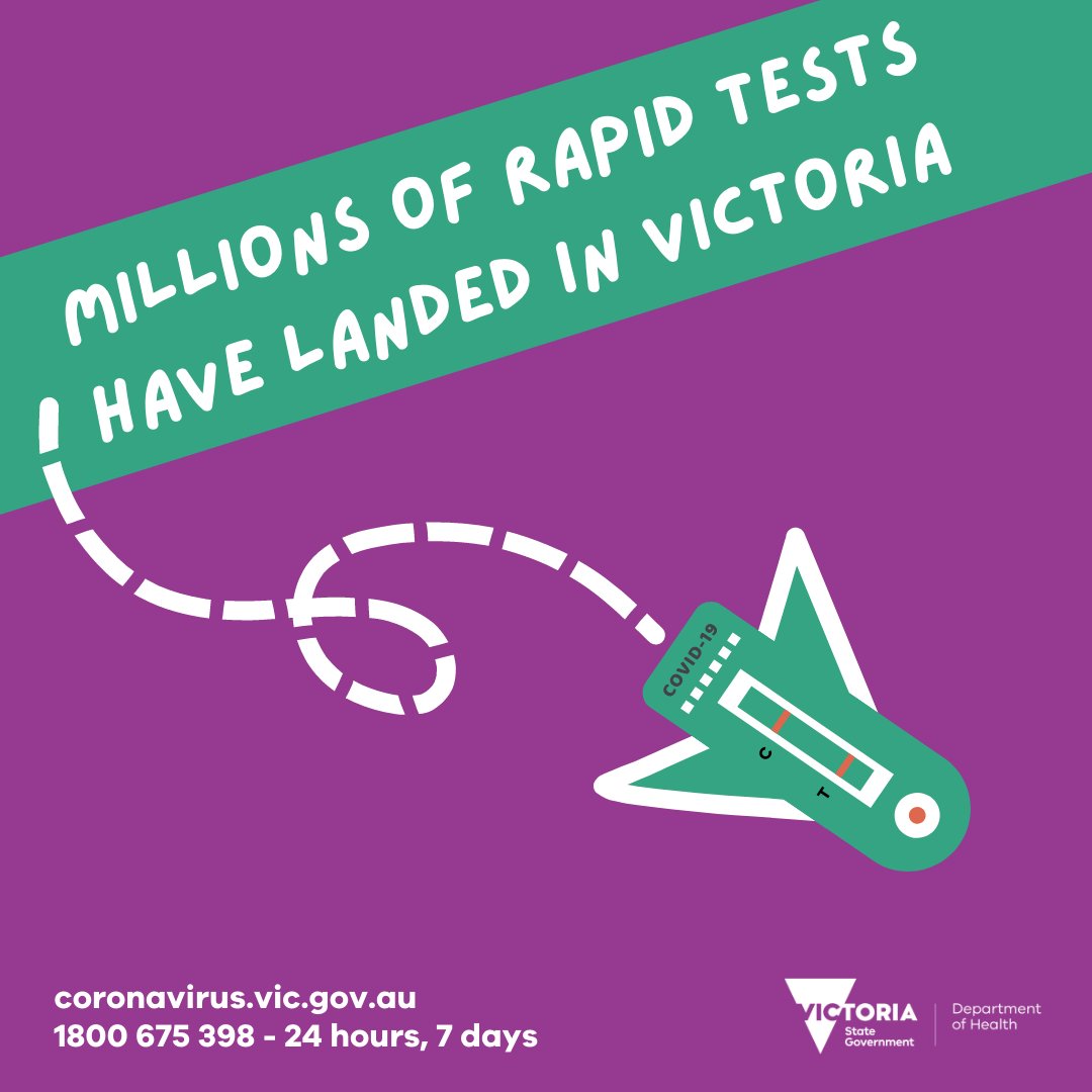VicGovDH's tweet photo. The Victorian Government has received the first major delivery of 3 million rapid antigen tests from its recent bulk order of 44 million. https://t.co/wMKmeIzqfh