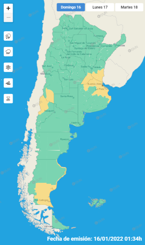 meteoenbsas's tweet photo. 16-01-22:
las zonas marcadas en el CENTRO-ESTE es el nivel de alerta por TORMENTAS;
las zonas marcadas en el CENTRO-OESTE es el nivel de alerta por VIENTO ZONDA;
las zonas marcadas en el SUR es el nivel de alerta por VIENTOS. https://t.co/uuoDcucGOs