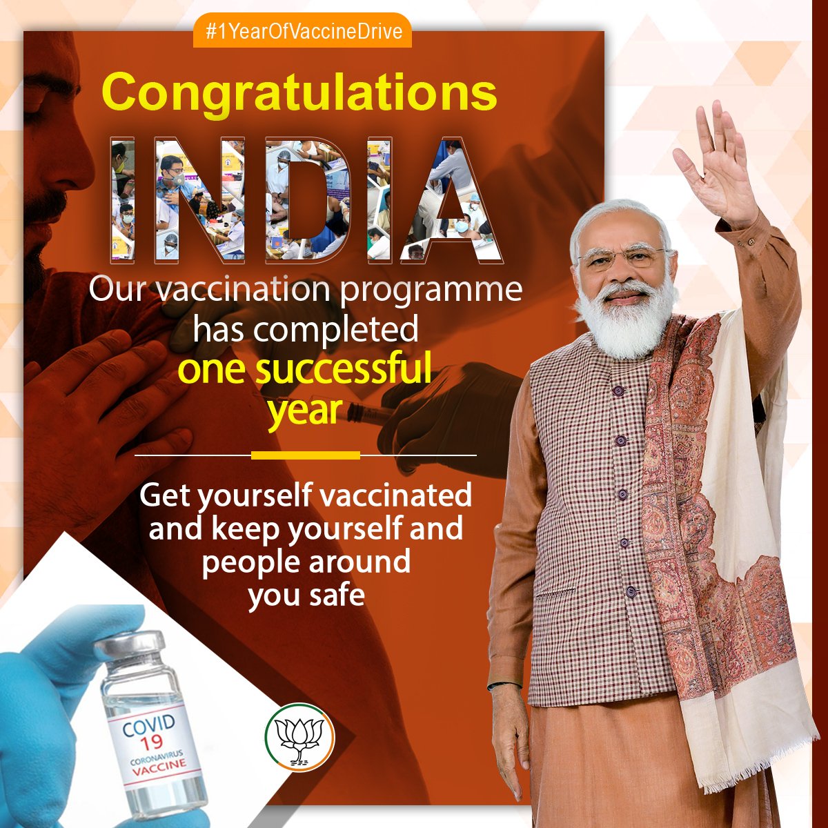 @narendramodi Congratulations India 🇮🇳

Under the leadership of Hon'ble PM Shri @NarendraModi Ji, India has achieved huge milestones within #1YearOfVaccineDrive 