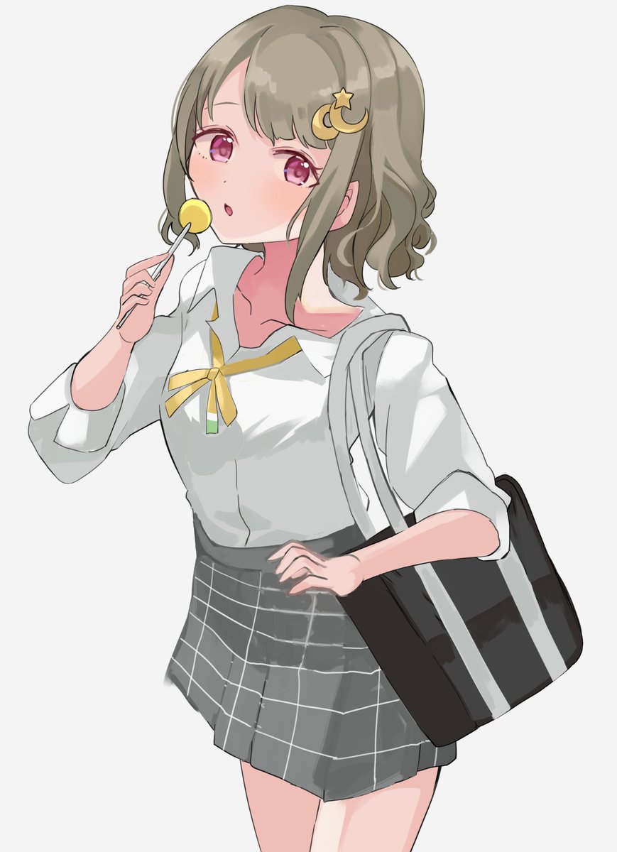 nakasu kasumi 1girl food solo bag school uniform skirt lollipop  illustration images