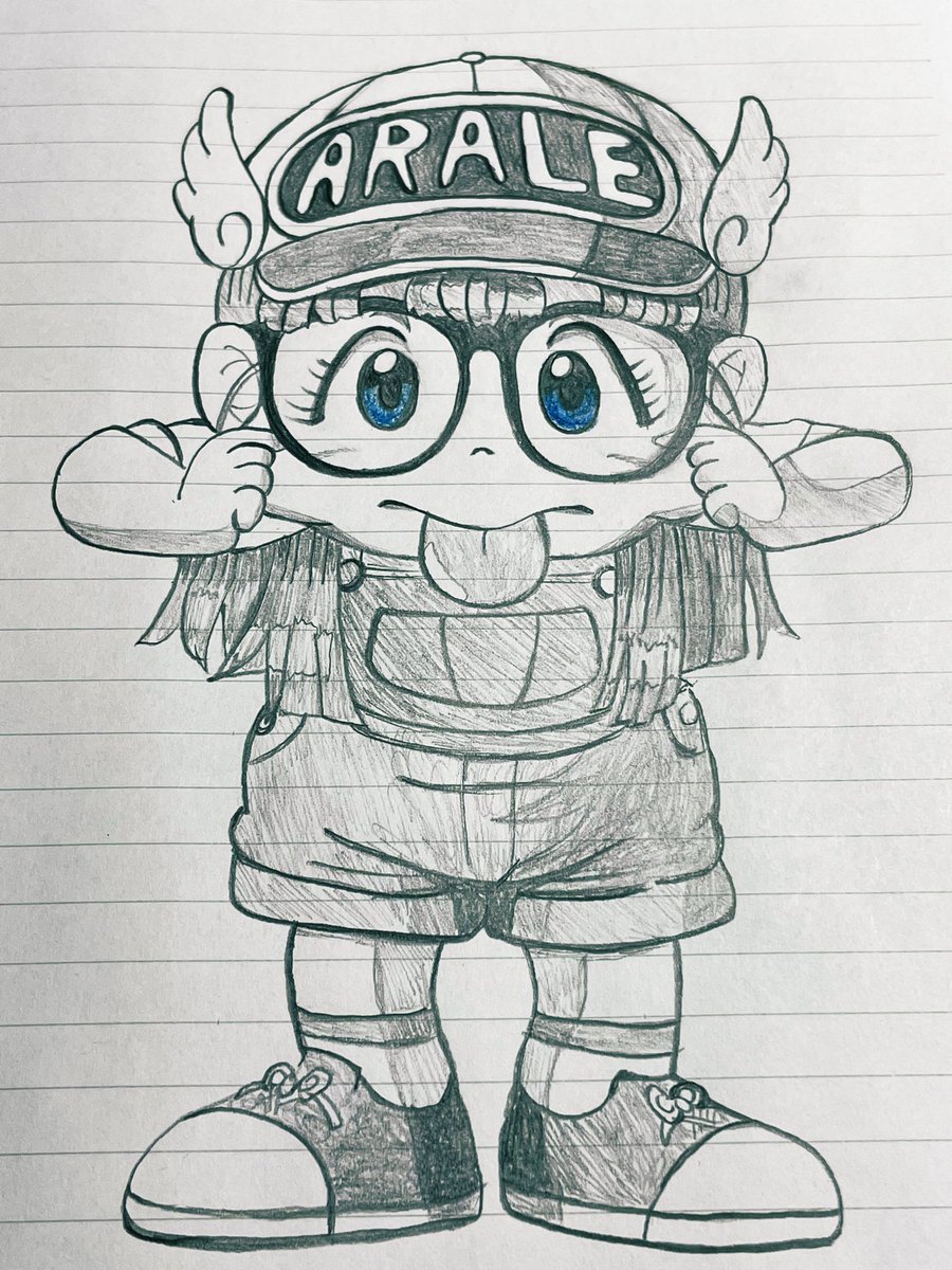 アラレちゃん 手描きイラスト 2025年 和紙に顔彩 B4 アラレちゃん