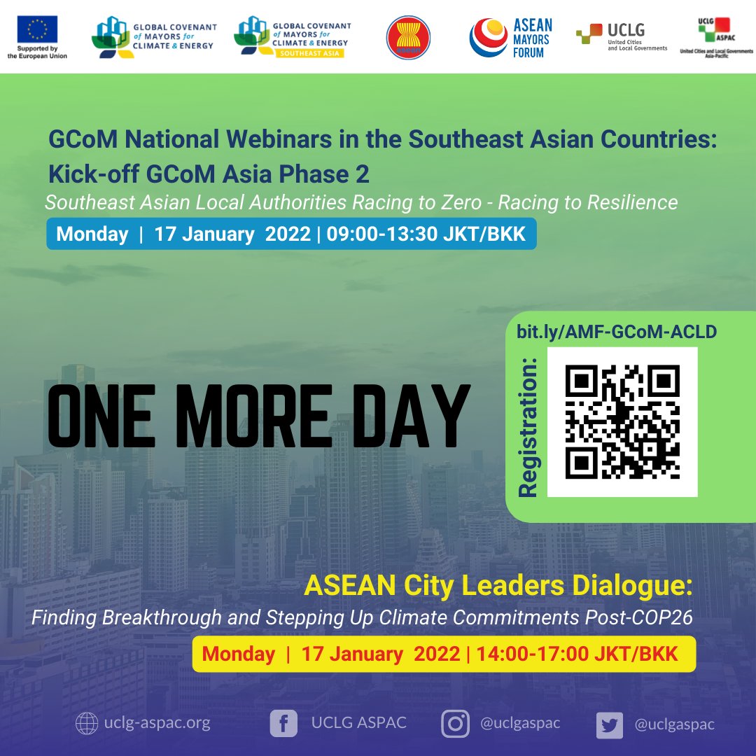 uclgaspac's tweet photo. Have you registered? It's tomorrow!
.
Increasing the pace with concreate actions are what we need to do. Get to know the best practices from Mayors across ASEAN Cities!
.
Scan the barcode or register: https://t.co/DlnC7dy66E
.
#Insight4Leader
#4BetterLocal
#Together4OurPlanet https://t.co/bOVrJRqwpv