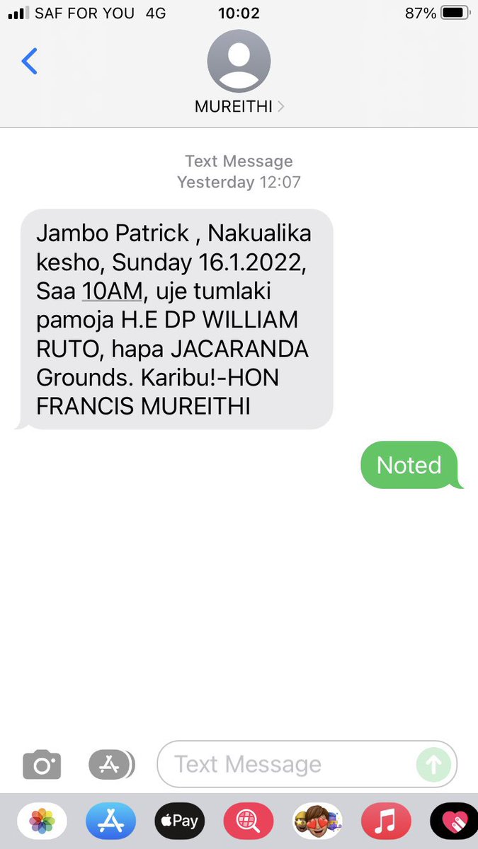Seems like Ruto and his gang have partnered with phone networks and CA as we predicted. 

All the people staying near Jacaranda received such messages on their phones. 

The messages were very targeted including to the voters in the surrounding constituencies.