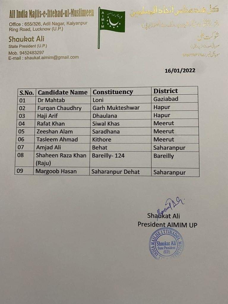 AimimFansClub's tweet photo. #AIMIM First List, MLA Candidates for #UPElection2022 
#AIMIM #OurWorkIsOurIdentity #AsaduddinOwaisi #akbaruddinowaisi #VoteForMajlis #Vote4Kite #AimimFansClub https://t.co/GCXxhrE7AR