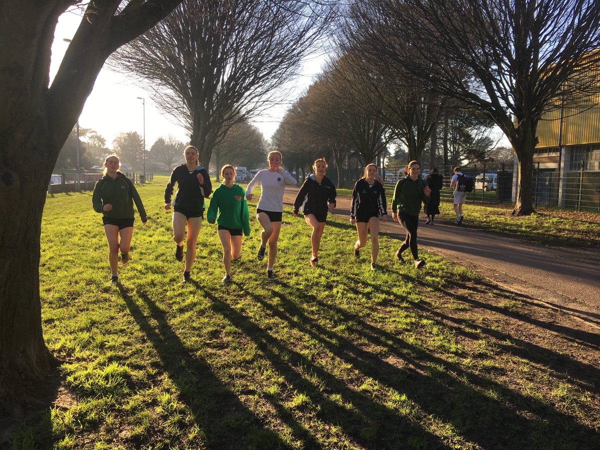 A spring in the step ⁦<a href="/SG_SportDept/">Sherborne Girls Sport</a>⁩  Seniors team prior to claiming 2nd place ⁦<a href="/DorsetSAA/">Dorset Schools AA</a>⁩ Cross Country Champs in Bournemouth on Thursday