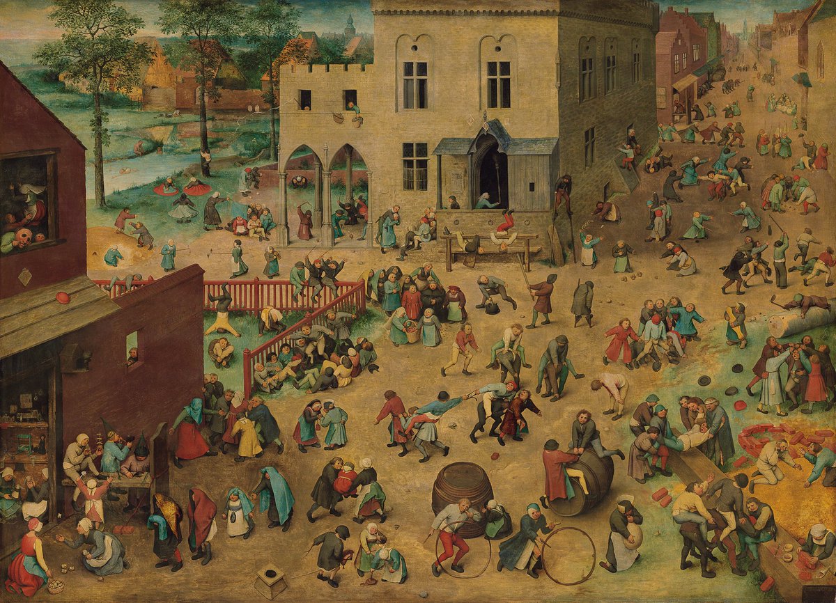 Hoy os pido que os sumerjáis conmigo en un juego.

Porque este hilo va de eso precisamente, de juegos.

Los juegos que plasmó Pieter Brueghel el Viejo en este cuadro de 1560.

Un completísimo repertorio de juegos infantiles, algunos de los cuales identificaremos en este hilo.

🔛