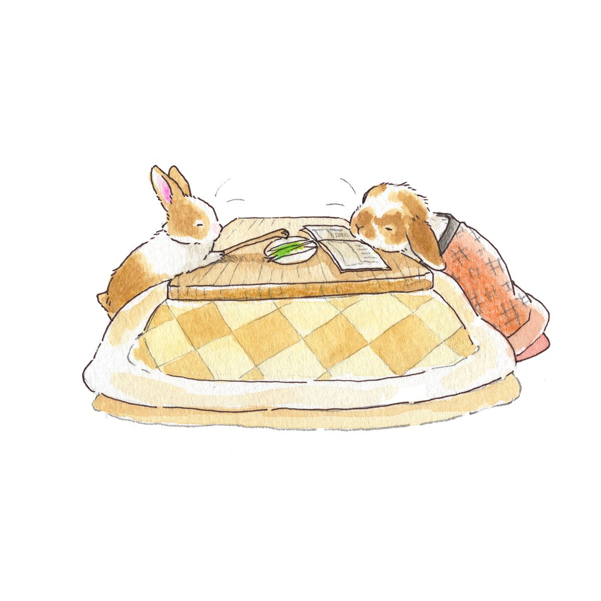 no humans kotatsu table rabbit white background simple background animal  illustration images