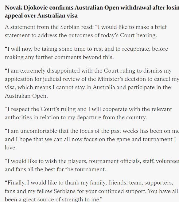 GforceGill's tweet photo. This is true class. I don’t think I could be this gracious. They don’t deserve Novak! #Australia #AustraliaHasFallen https://t.co/js70FJVeWT