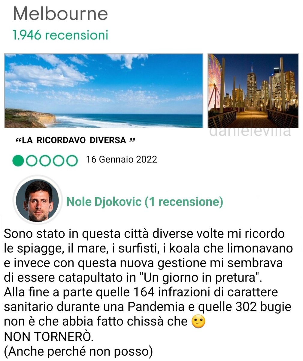 Zziagenio78's tweet photo. #Djokovic Già lasciato la recensione su Tripadvisor :( https://t.co/A770nHGN4I