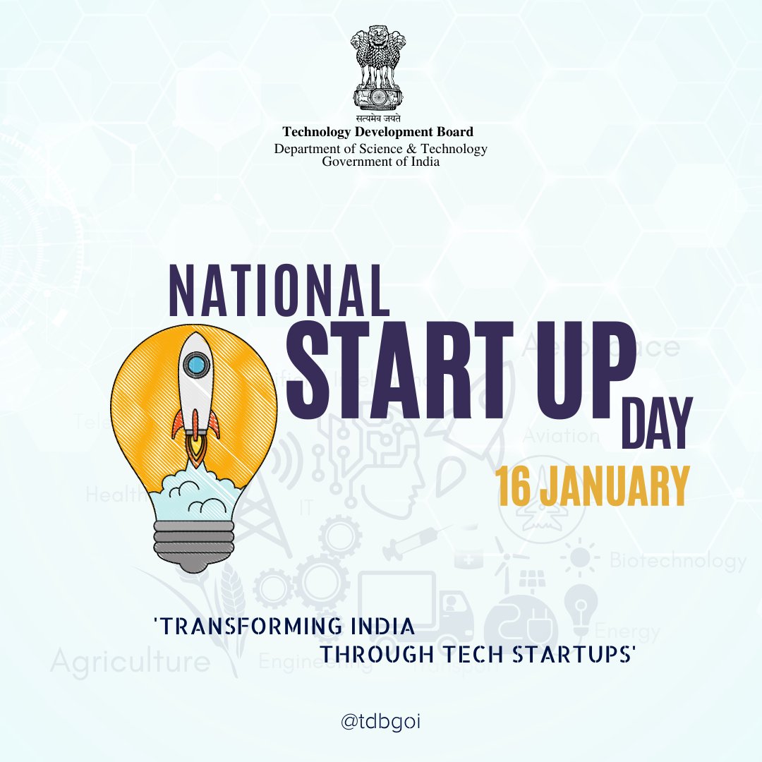 Congratulations to all #startups #futureentrepreneurs, As part of #AmritMahotsav Hon'ble Prime Minister has declared 16th January as National #StartupDay. This will provide impetus to startup ecosystem in the country which will contribute to the initiative of #aatmanirbharbharat.