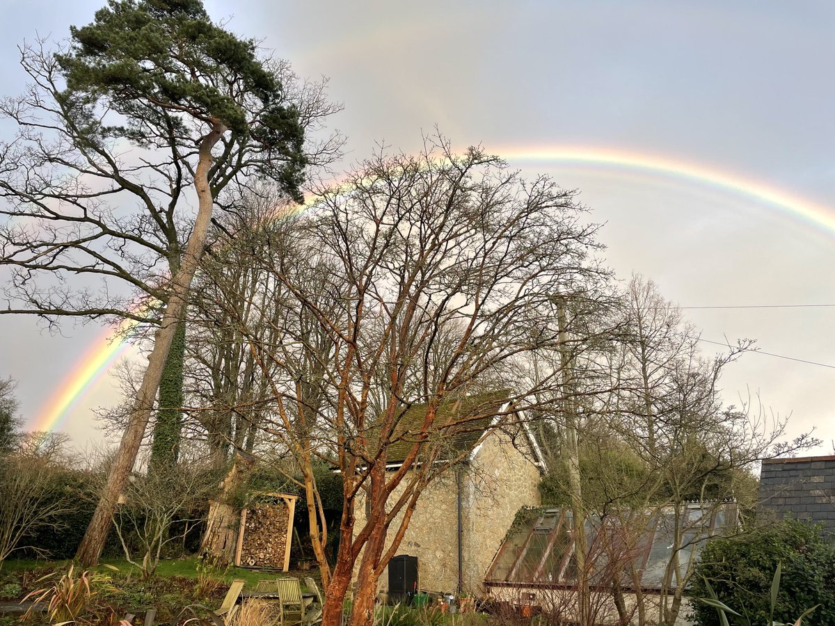 edgeofthemoor's tweet photo. Perfect rainbow over Murchington #Dartmoor - good omen for the day? https://t.co/PrqxpnsKFR