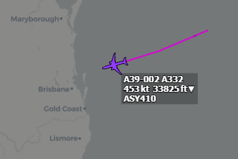 scanSydney's tweet photo. RAAF A39-002 A330-243MRTT as ASY410 returning from Pacific AAR Mission with RAAF A30-004 Boeing E-7A Wedgetail as ASY251. #raaf #adf #aussie #phnl #yamb #ywlm #planespotter #avgeek https://t.co/fX1A4VcCbC