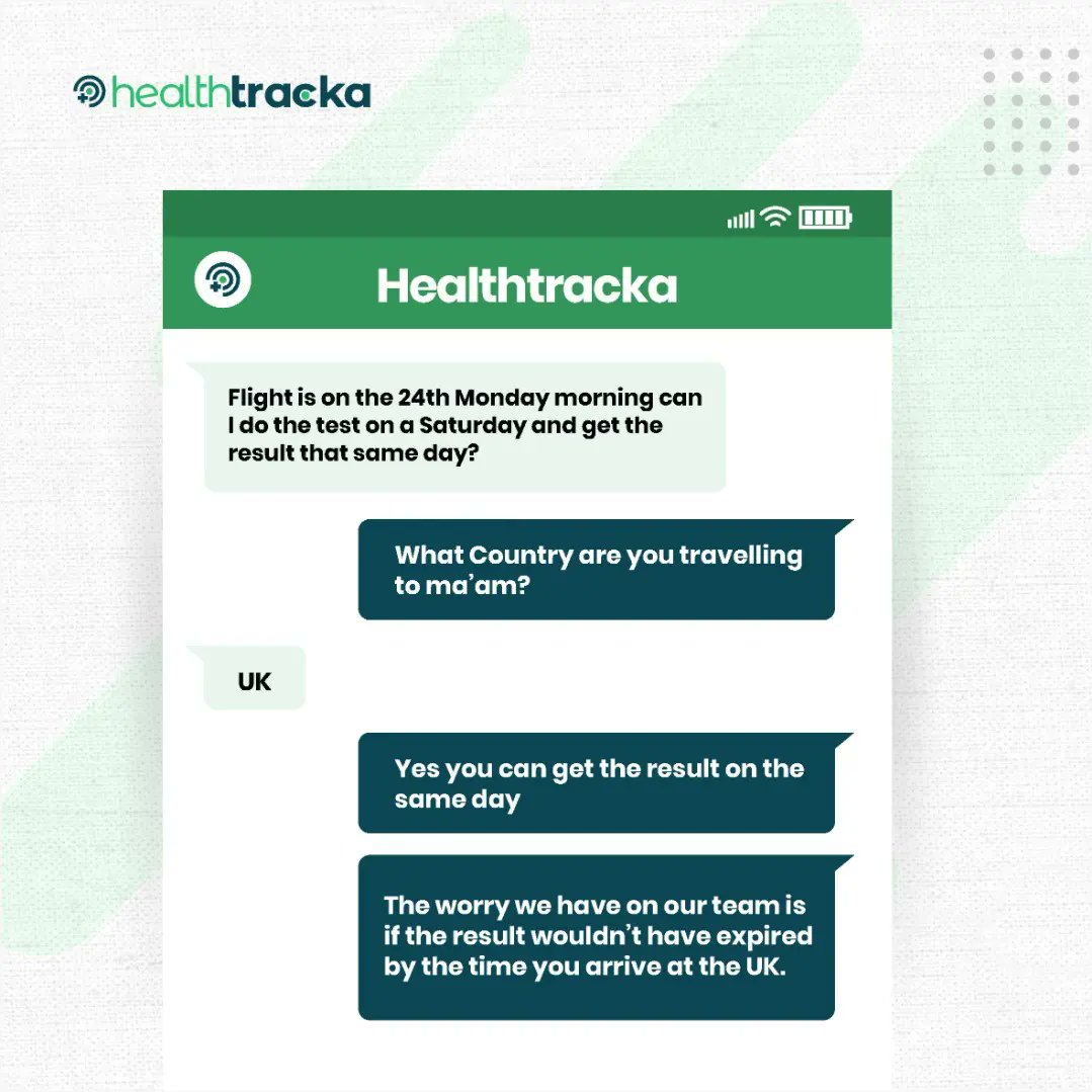 healthtracka's tweet photo. Here's snippets from a customer conversation that would be helpful for you.
It should some of #FAQs on #COVID testings for international travelling.
Check the picture slide below👇🏿👇🏿
#Healthtracka #sunday #COVIDFAQ #covidtest #covid19 https://t.co/aCSwOdLFuw