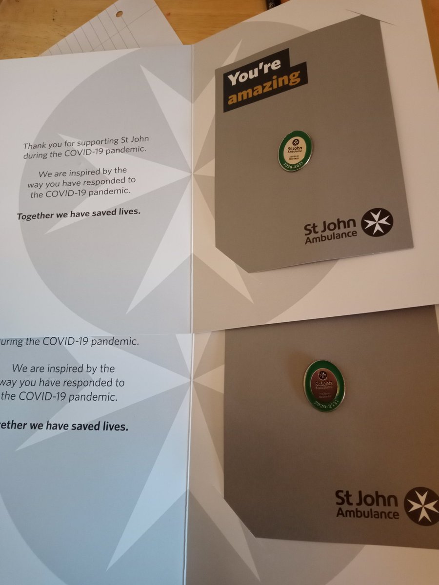 Keelyj_G's tweet photo. Husband and I got these yesterday from @stjohnambulance in the post. I did absolutely nothing for SJA in the pandemic because I had a baby. Maybe mine is for not moaning too much when he was off crewing ambulances? #thanksanyway #notaninspiration 😬 https://t.co/SMw5i8c6J5