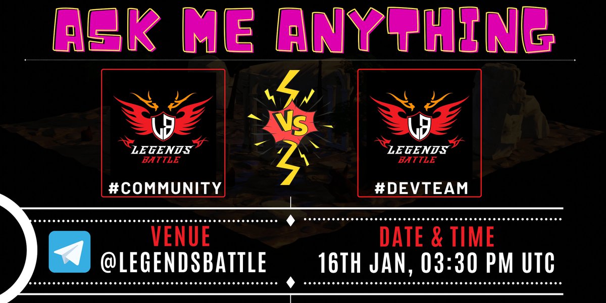 📢We are so Proud to Announce our next #LIVE_VOICE_AMA by LEGENDS BATTLE #DevTeam 

DATE AND TIME 🕒
16th JAN, 03:30 PM UTC

VENUE🏙️
<a href="/LegendsBattle/">Pedro Battle Legends</a>

#LBT #SHIBA #MULTIVERSE
