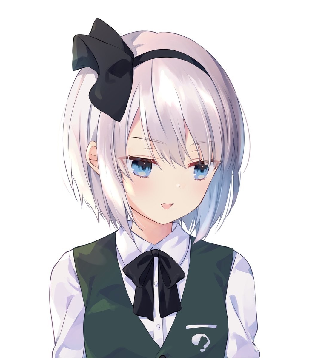 konpaku youmu 1girl solo short hair white background blue eyes shirt upper body  illustration images