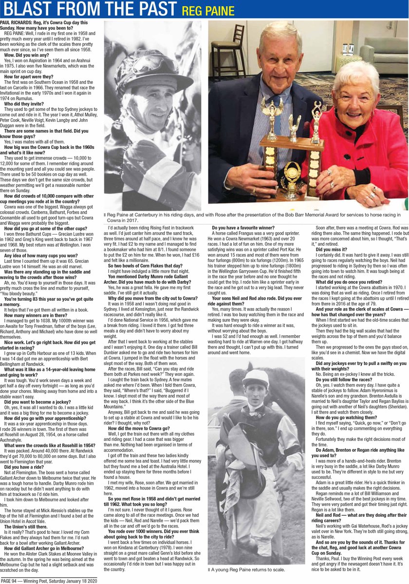 <a href="/daveystan1/">Dave Stanley</a> Backin April 2020 <a href="/richowp/">Paul Richards</a> had a chat to Reg about the Cowra Cup and his time in racing.