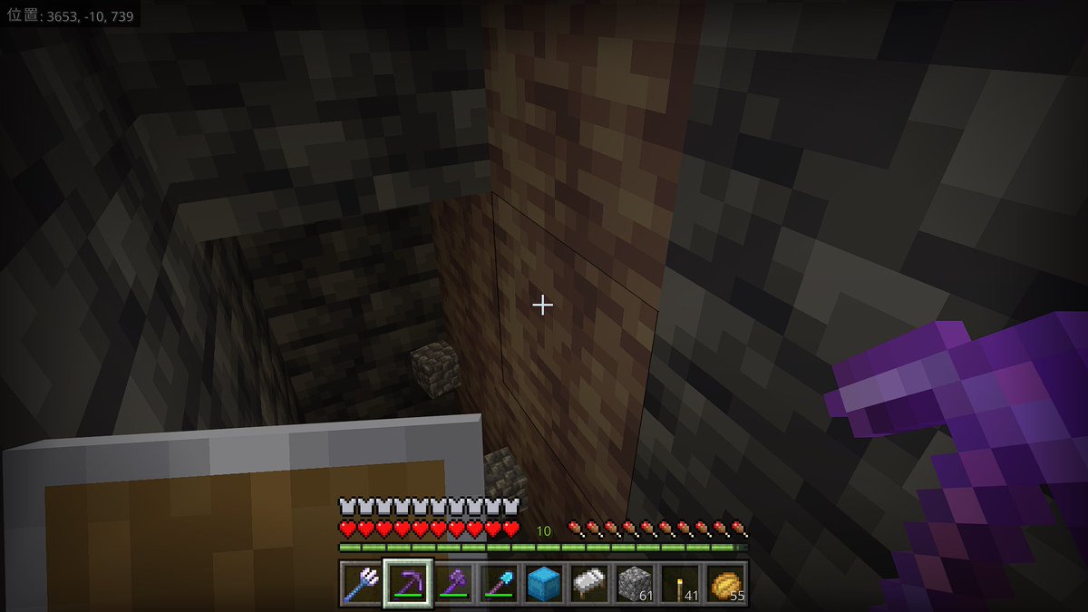 busaikuottou's tweet image. ブランチマイニングしてたら鍾乳石が出てきたので横穴掘ってみたら、廃坑に繋がった。こういう所にできる廃坑にはチェスト付きトロッコないのだろうか？
何も無いなと思ってたら、アメジストの固まりがあった。今度採りにこよう。
#minecraftjp #マインクラフト