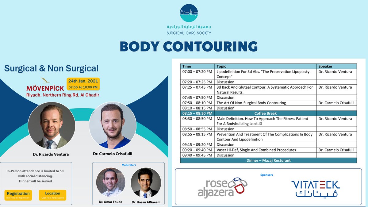 plastcare's tweet photo. Body Contouring
Meeting
Movenpick Riyadh
Attendance is limited to 50 Person
24 of January 2022
for Registration :
https://t.co/7bf8e8gSO1 https://t.co/uZgoGnI8wD